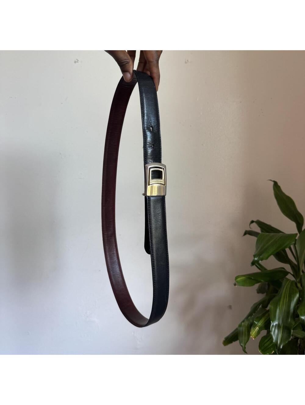 Reversible black &burgundy Genuine Leather Belt Gold Buckle Made in Italy 38/95